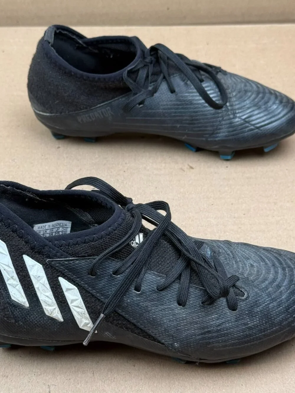 Adidas Predator Soccer Cleats Youth Size 3 Black Blue Firm Ground GW2300